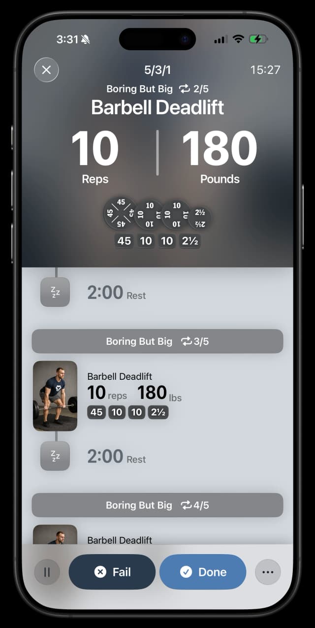 Screenshot of Vis showing the Workout view
