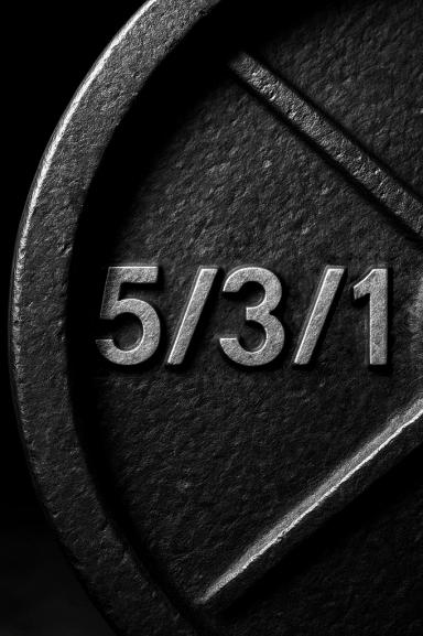 A weight plate with the numbers 5/3/1 embossed on it.