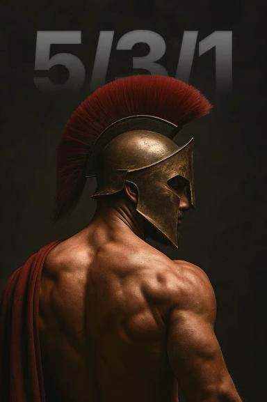 A muscular Spartan soldier with his helmet on viewed from the back.